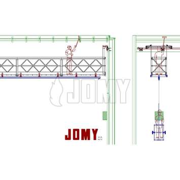 CAD plan horizontale hangbrug met opgehangen gondel onderaan de hangbrug. CAD plan horizontale hangbrug met opgehangen gondel onderaan de hangbrug - Building Maintenance Unit